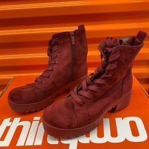 Unilody Wine Suede Heeled Moto Bootie